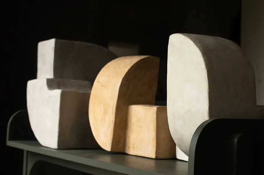 Attachment, Duo I and Duo II - handmade shapes made from cardboard or wood and finished with burnished plaster.