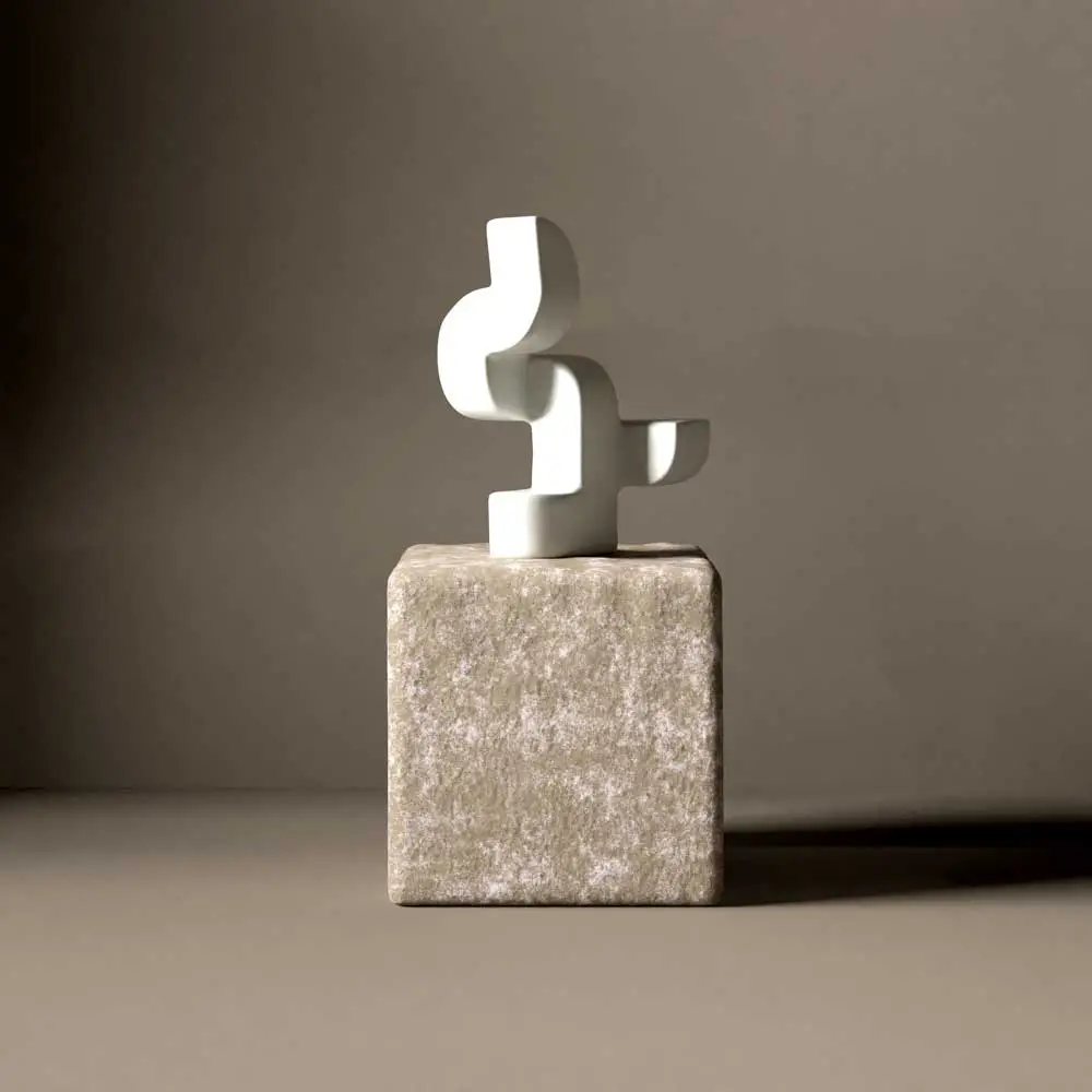 Continuous sculpture in white on concrete plinth