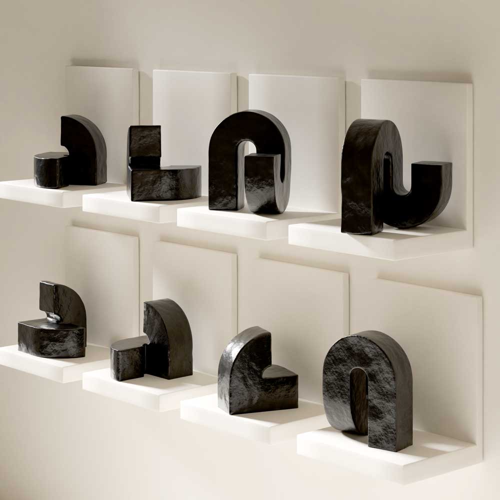 Shapes on wall shelves